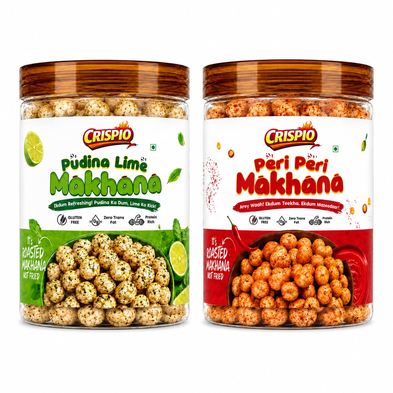 Crispio Makhana Duo Pack of 2 – Pudina Lime & Peri Peri Roasted Flavoured Makhana — Crispio Roasted Makhana