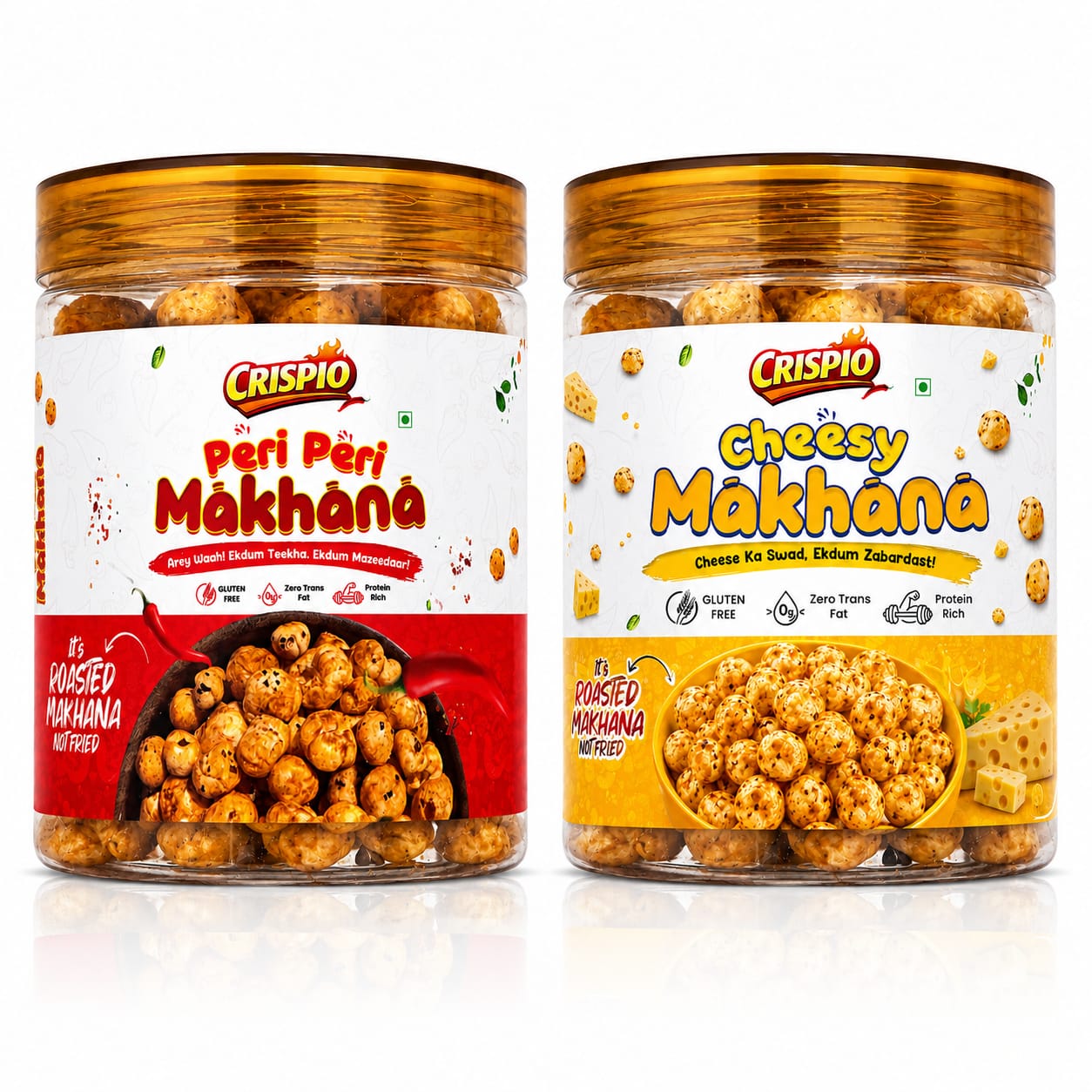 Crispio Roasted Flavoured Makhana Combo Pack of 2 – Peri Peri & Cheesy Makhana — Crispio Roasted Makhana