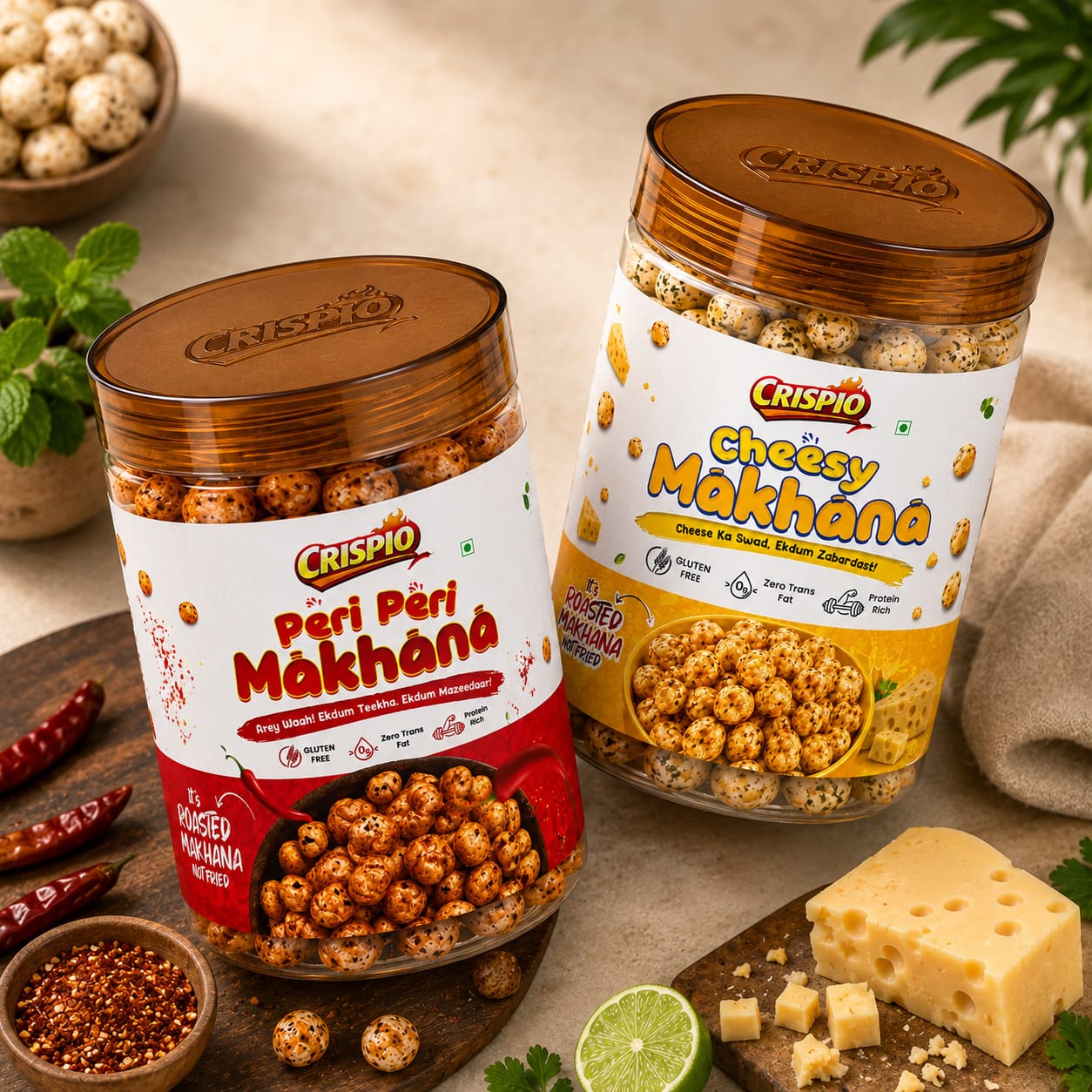 Crispio Roasted Flavoured Makhana Combo Pack of 2 – Peri Peri & Cheesy Makhana — Image 2