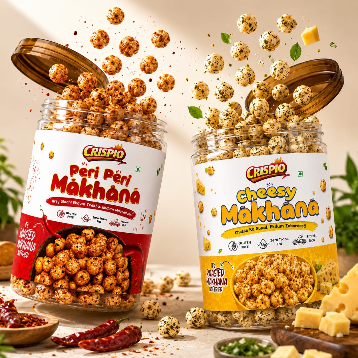 Crispio Roasted Flavoured Makhana Combo Pack of 2 – Peri Peri & Cheesy Makhana — Image 3