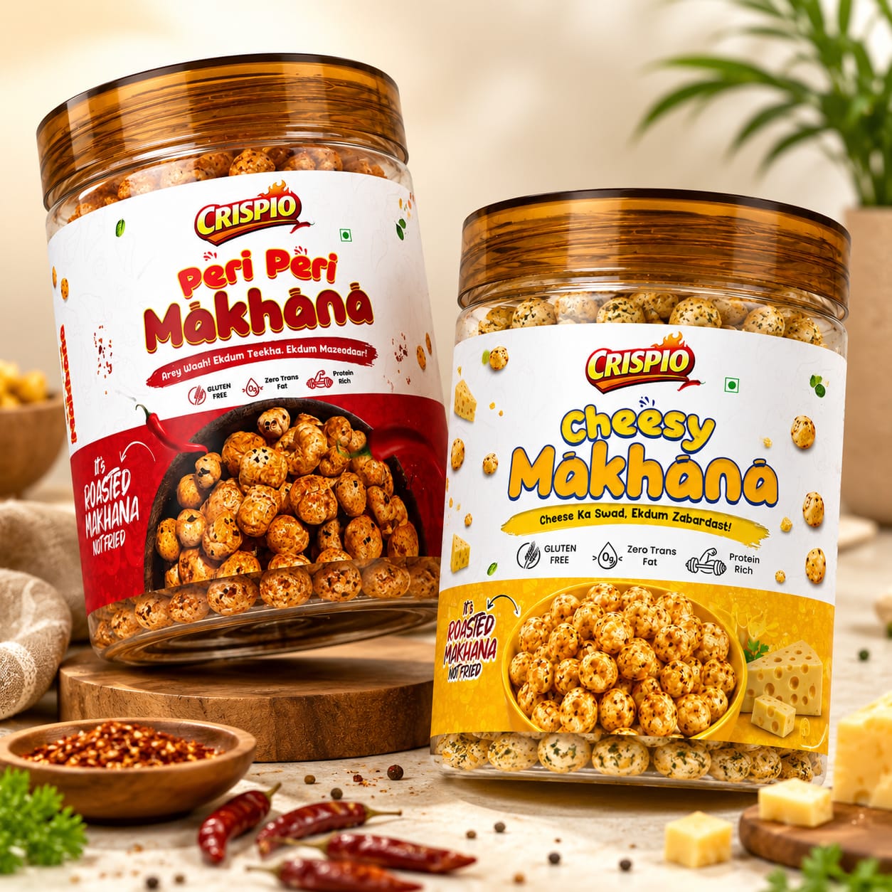 Crispio Roasted Flavoured Makhana Combo Pack of 2 – Peri Peri & Cheesy Makhana — Image 4