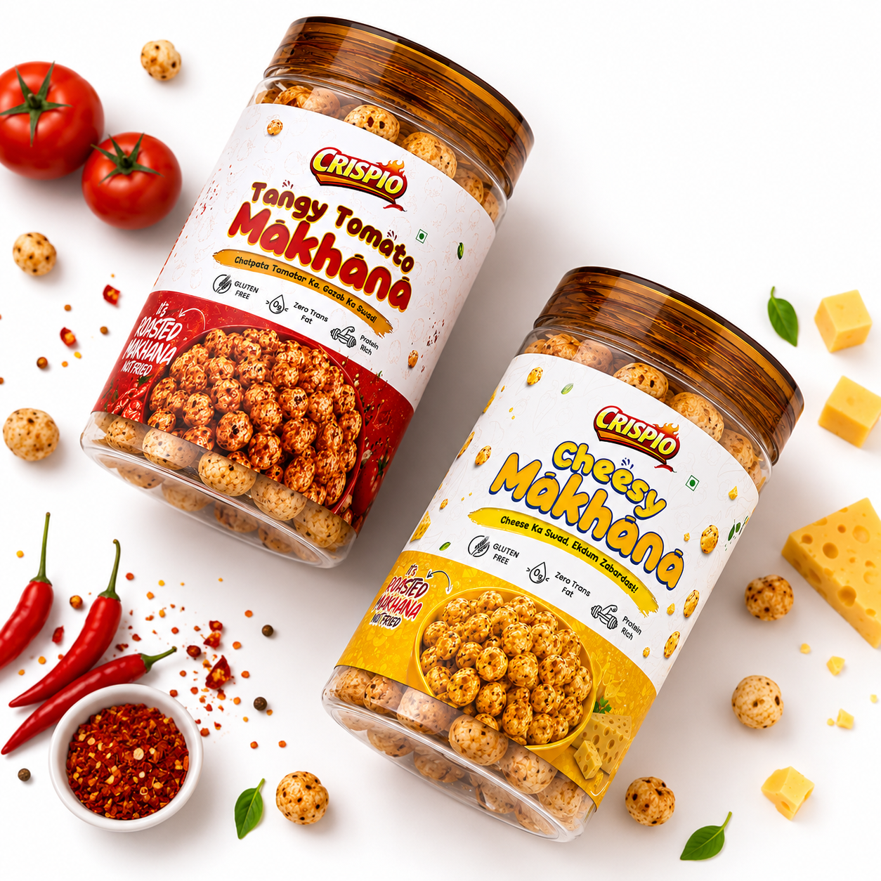 Crispio Roasted Makhana Delight – Pack of 2 (Tangy Tomato + Cheesy) — Image 3