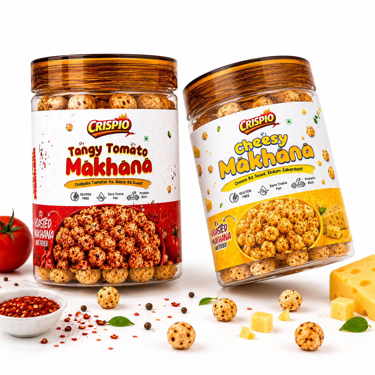 Crispio Roasted Makhana Delight – Pack of 2 (Tangy Tomato + Cheesy) — Image 4