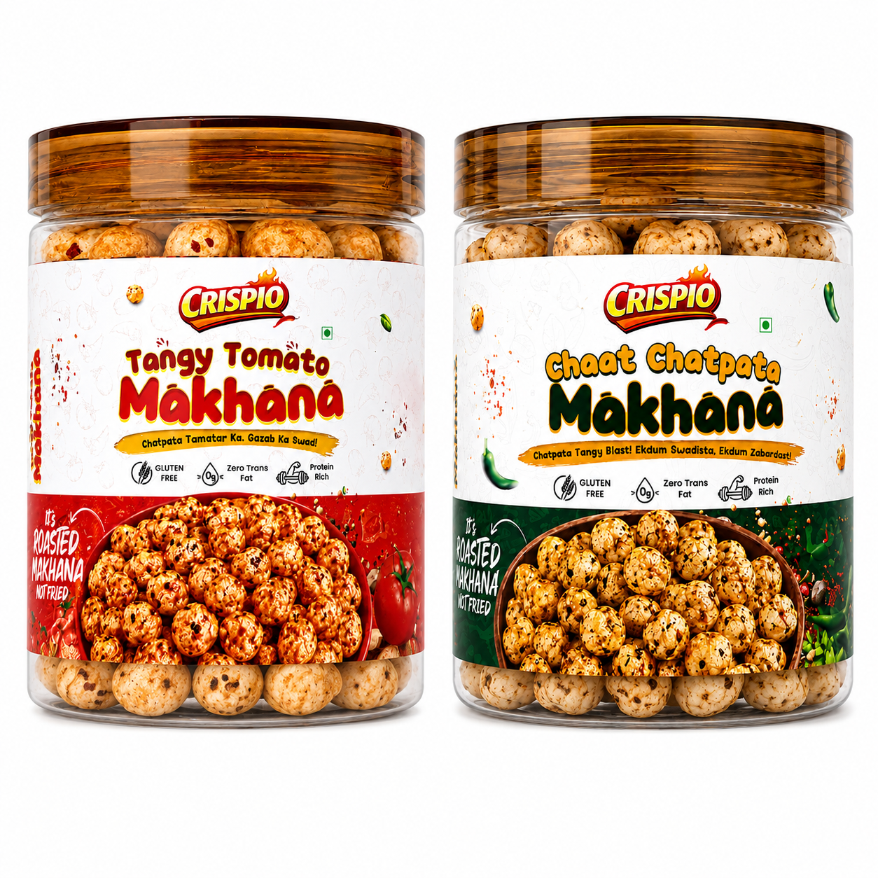 Crispio Roasted Makhana Tangy & Chatpata Combo – Pack of 2 (Tangy Tomato + Chaat Chatpata) — Crispio Roasted Makhana