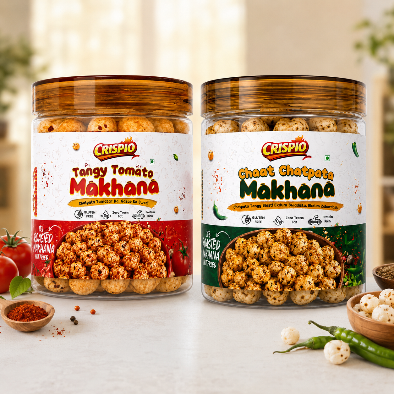 Crispio Roasted Makhana Tangy & Chatpata Combo – Pack of 2 (Tangy Tomato + Chaat Chatpata) — Image 2
