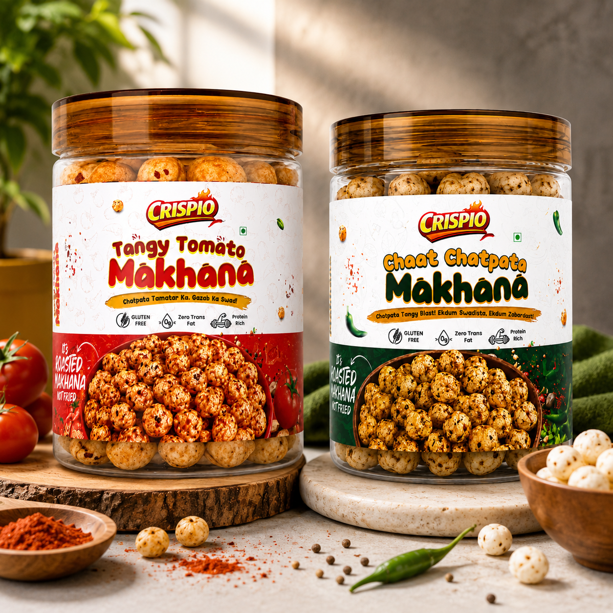 Crispio Roasted Makhana Tangy & Chatpata Combo – Pack of 2 (Tangy Tomato + Chaat Chatpata) — Image 3