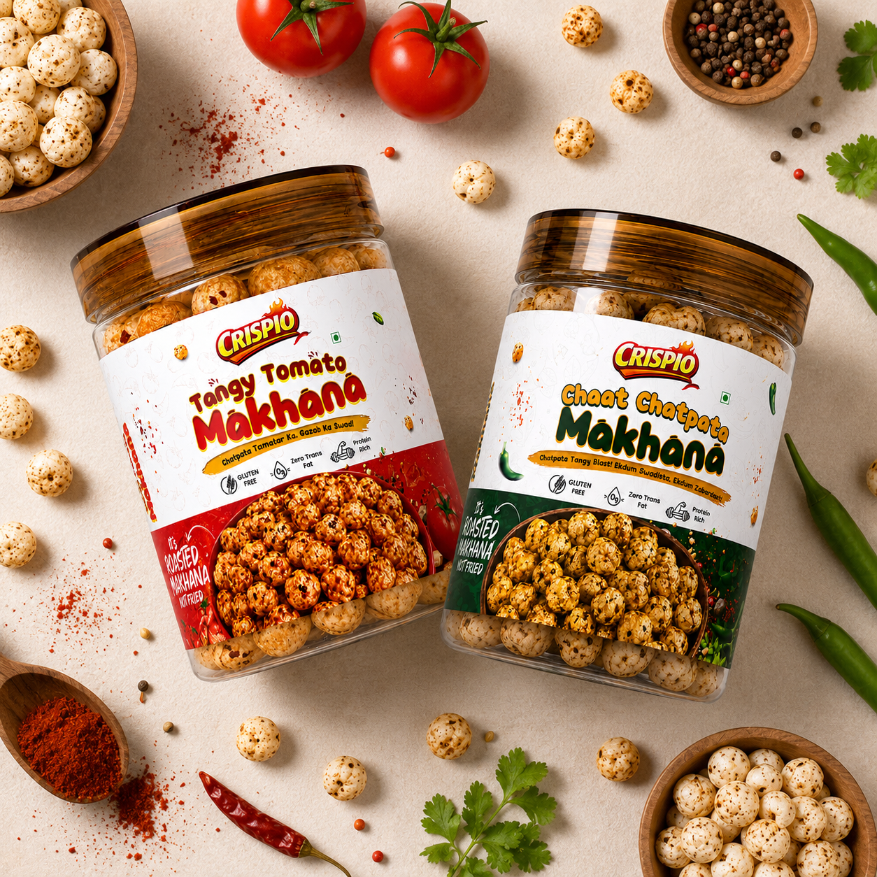 Crispio Roasted Makhana Tangy & Chatpata Combo – Pack of 2 (Tangy Tomato + Chaat Chatpata) — Image 4